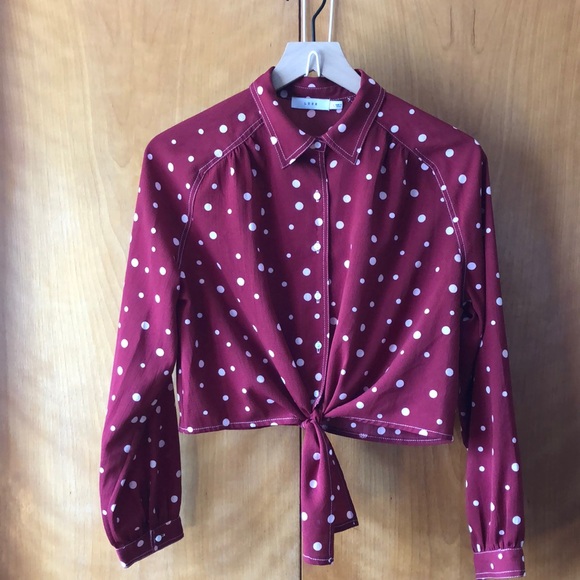 Y2K Lush Brick Red & White Crop Top Tie Waist Top S - Picture 1 of 5